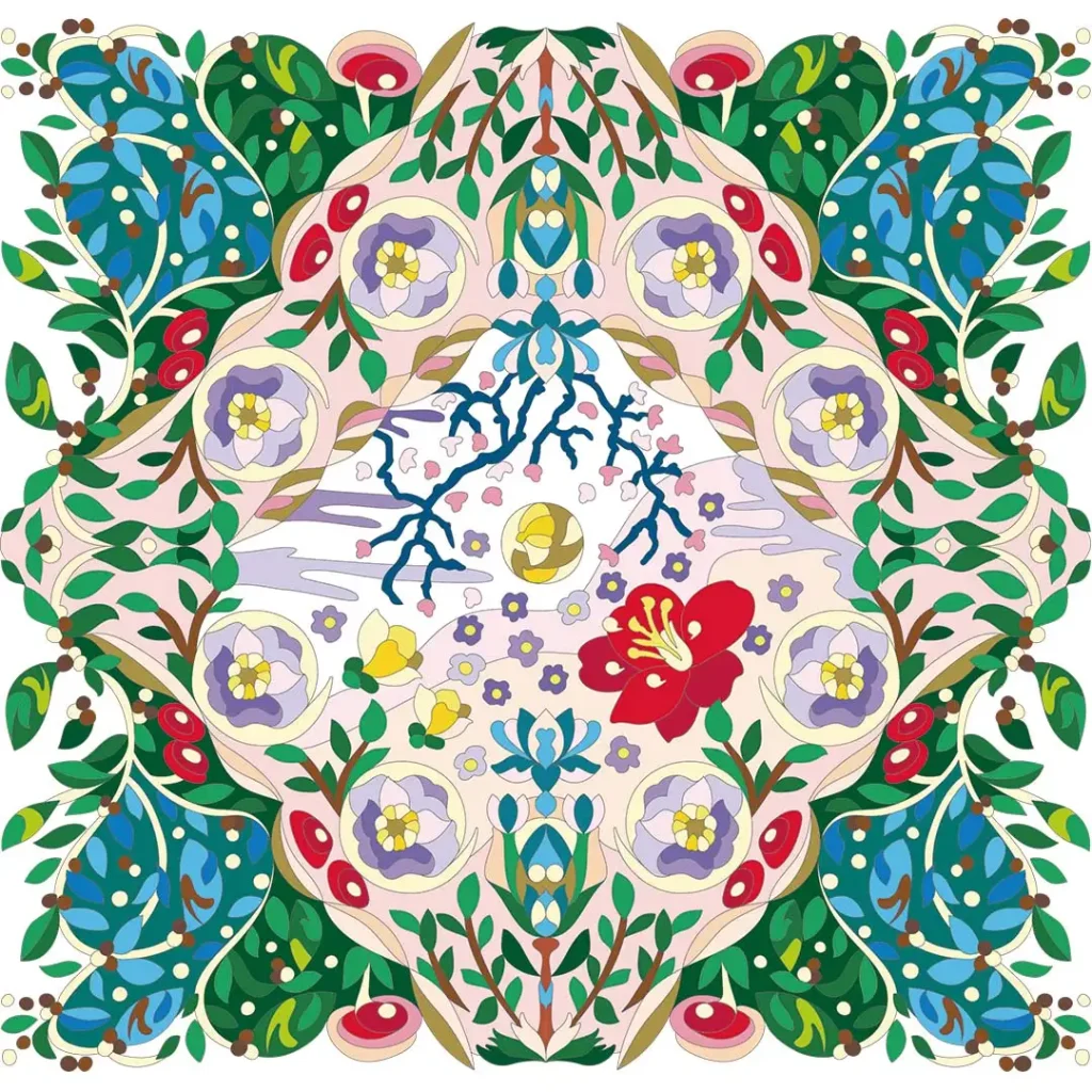 ボタニカルパズルぬりえ 【31】椿のお月見 完成見本