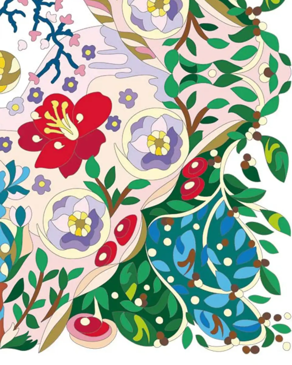 ボタニカルパズルぬりえ 【31】椿のお月見 完成見本　右下